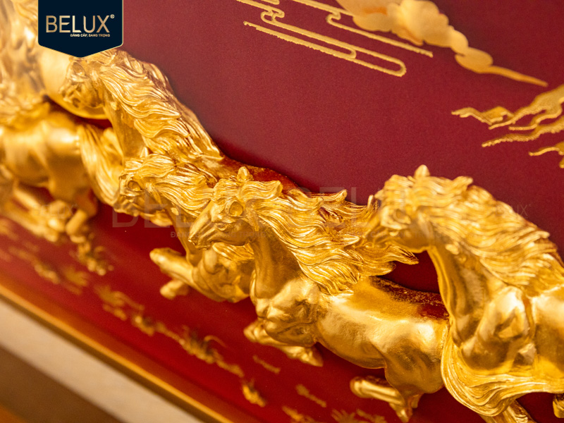 Tranh Ngựa Bát Mã Cát Tường dát vàng 24k 130x66cm